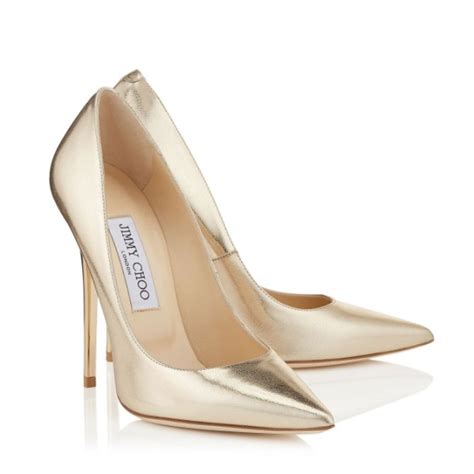 JIMMY CHOO ANOUK Nude Etched Mirror Leather Pointy Toe Pumps Shoes Post