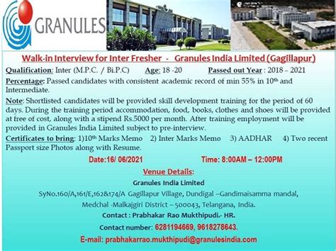 Granules India Walk In Drive Pharma Dekho