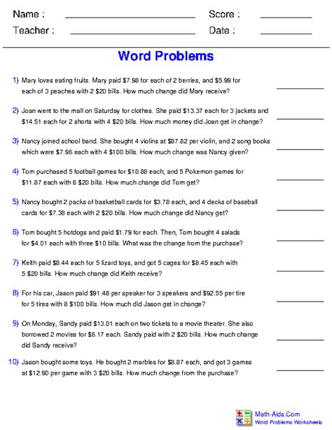 Multiplication Word Problems Worksheets For Grade 2