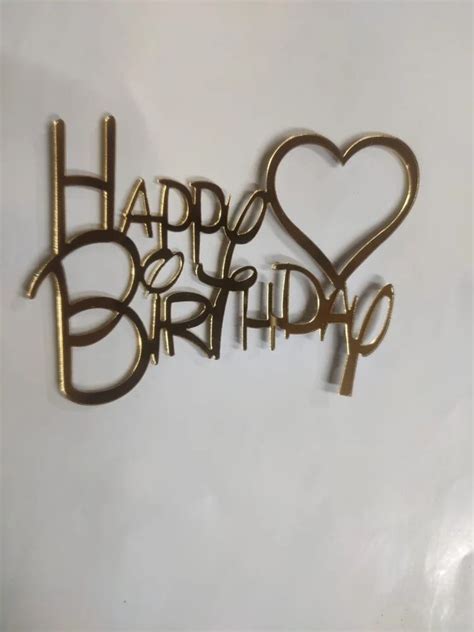 Cut Out Golden Happy Birthday Cake Topper With A Heart On The Side For