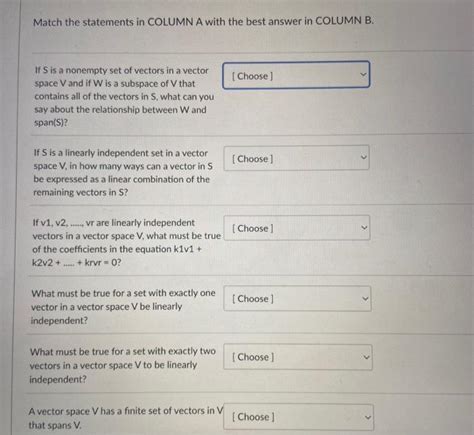 Solved Match The Statements In Column A With The Best Answer Chegg