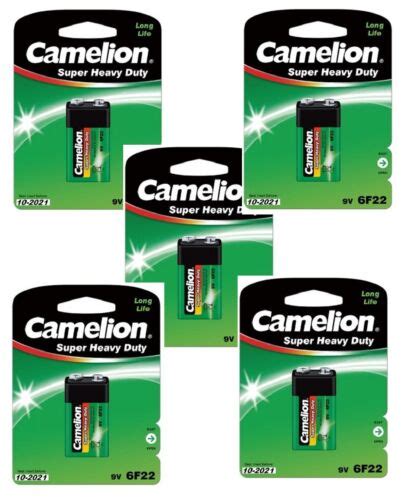 5x Camelion 6F22 Super Heavy Duty Batterie 9V E Block Zink Kohle 9 Volt