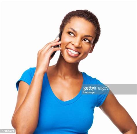 African American Woman Talking On Cell Phone Isolated High Res Stock