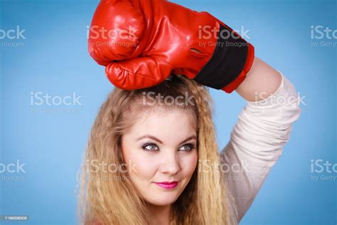 Cute Girl In Red Gloves Playing Sports Boxing Stock Photo Download