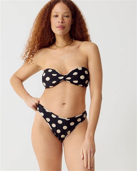 J Crew 90s High Leg Bikini Bottom In Reversible Dot Stripe Print