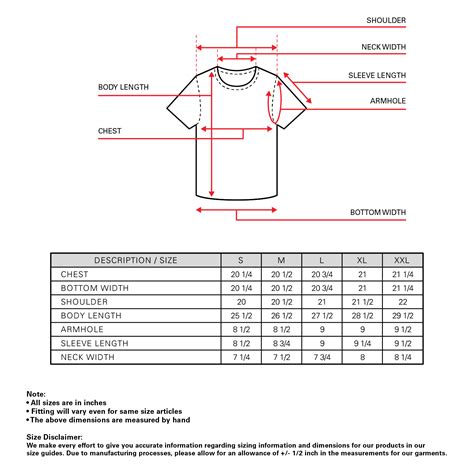 Size Chart Short Sleeve 282 Ss22c2723