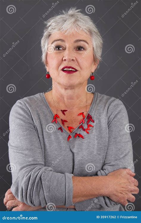 Portrait of Attractive Woman with Gray Hair Stock Photo - Image of grey ...