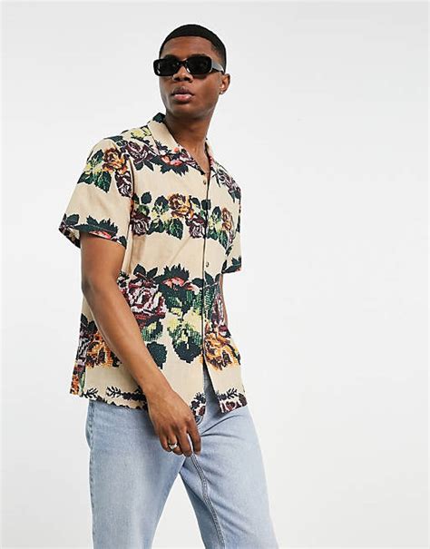 Asos Design Relaxed Revere Shirt In Floral Tapestry Print Asos