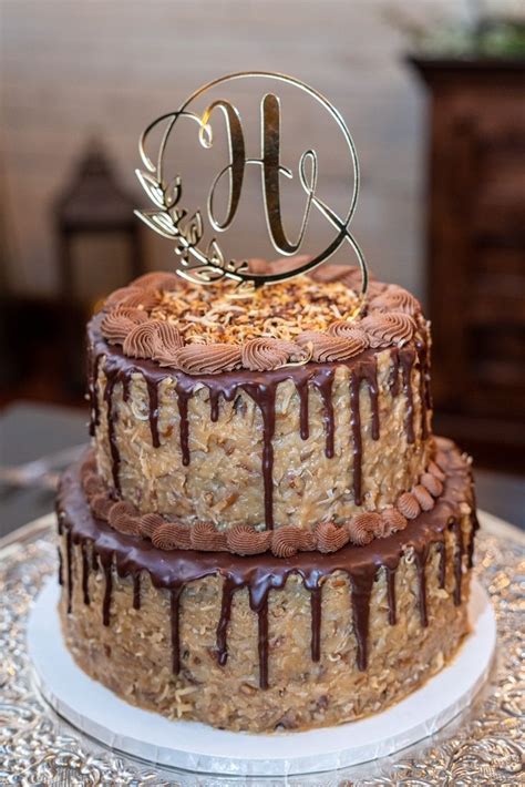 Two Tiered Chocolate Groom S Cake With Gold Topper Estate Wedding