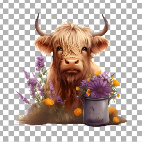 Premium Psd Cute Highland Cow Watercolor Clipart Isolated