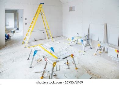 Gypsum Plasterboard Installation Room Interior During Stock Photo (Edit ...