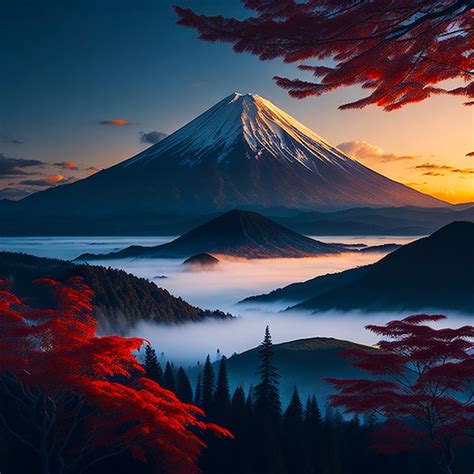 Premium AI Image | Fuji Mountain and the mist in Autumn at beautiful ...