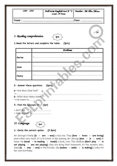 Th Year End Term Test No I Have Also Uploaded The Text Esl