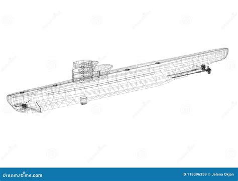 Blueprint Of Submarine Military Ship Top Front And Side View