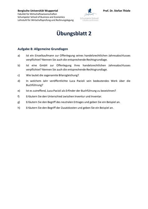 Übungsblatt 2 Tutorium So Se2022 Bergische Universität Wuppertal Prof