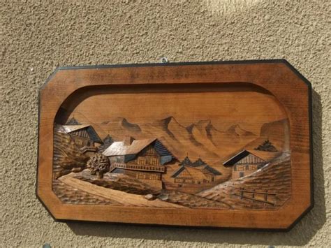 TABLEAU EN BOIS Sculpte En Relief Chalet De Montagne EUR 35 00