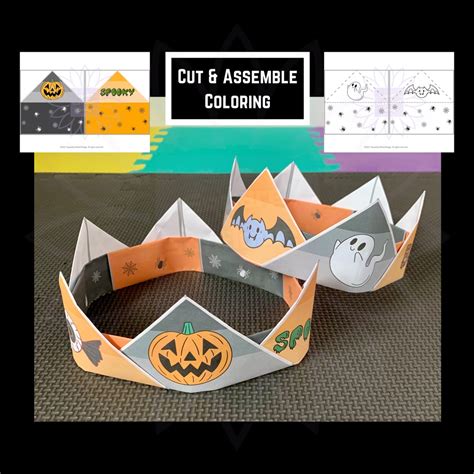 Kids Halloween Paper Crown Printable, Origami Crown Template, Paper Craft for Preschoolers, DIY ...