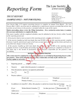 Fillable Online Lawsociety Bc Form Sample Trust Report Reporting Law