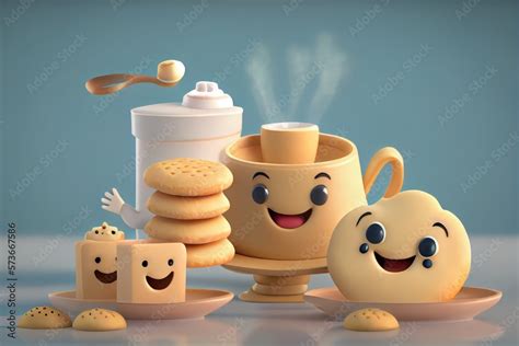 Cute Cartoon Biscuits and Gravy Characters 3D Illustration. Created ...