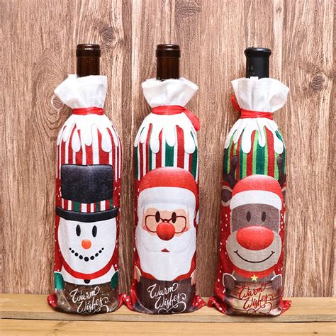 31 12CM Red Wine Bottle Cover Bags Snowman Santa Claus Christmas