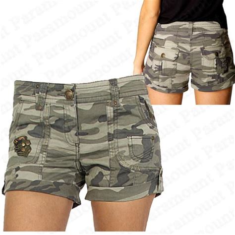 Camouflage Khaki Green Military Army Cargo Shorts Hot Pants Womens Size 8 14 Ebay