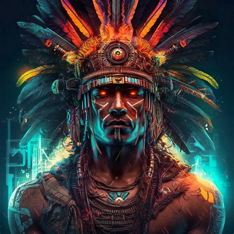 Neon Cyberpunk Strong Aztec Man No 4 Premium Digital Product Ai Clip