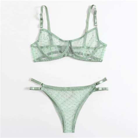 Dot Mesh Lace Lingerie Set Underwire See Through Brassiere Sexy Underwear Bra And Panty