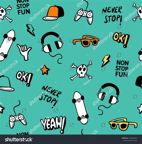 Hand Drawn Elements Seamless Pattern Skateboarding Stock Vector Royalty Free 1504592822