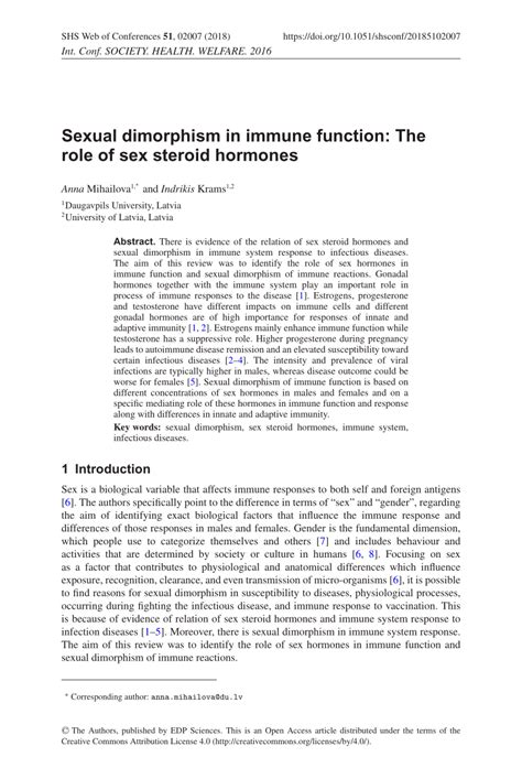 Pdf Sexual Dimorphism In Immune Function The Role Of Sex Steroid