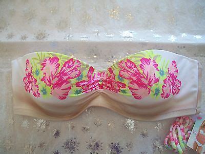 VICTORIA S SECRET MULTI COLOR FLORAL MADI PUSH UP BANDEAU BIKINI TOP