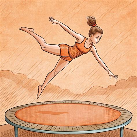 Un dessin animé d une fille sautant sur un trampoline Image Premium