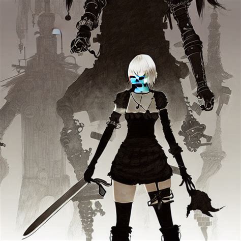 KREA AI Nier Illustrated By Akihiko Yoshida Concept Art