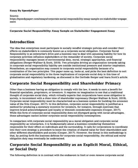 📌 Corporate Social Responsibility Essay Sample On Stakeholder