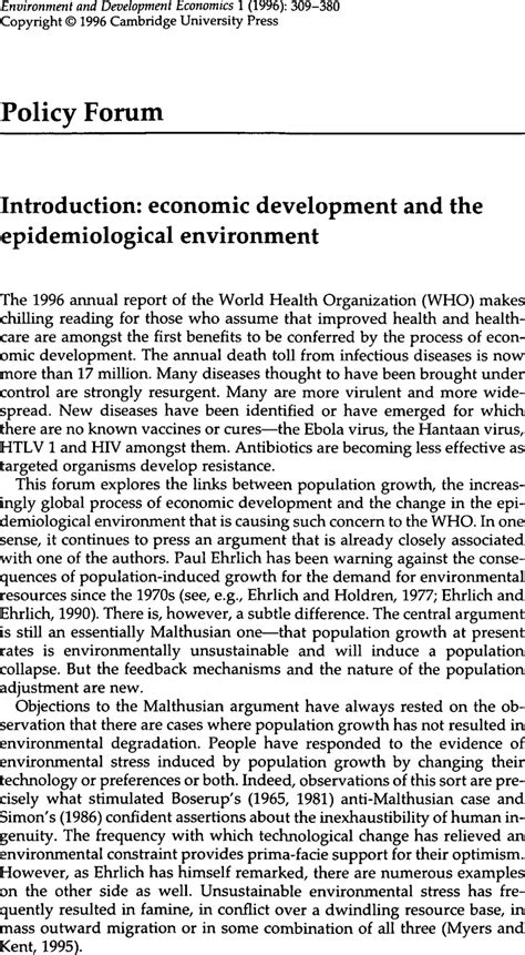 Introduction Economic Development And The Epidemiological Environment