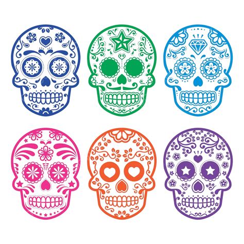 Set Of Dia De Los Muertos Icons Featuring Mexican Sugar Skulls Vector Pattern Halloween Sugar