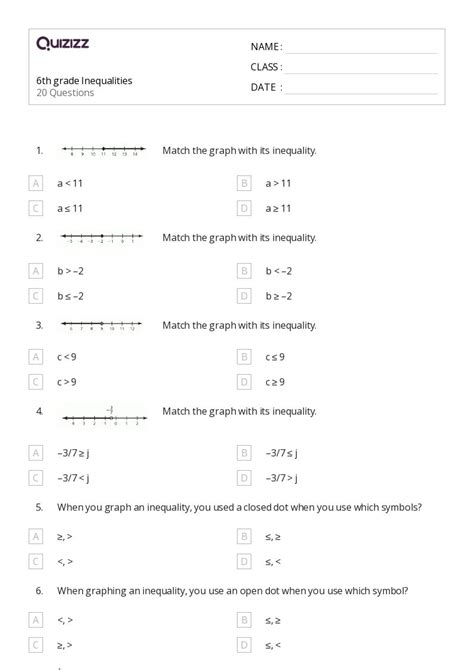 Inequalities Worksheets For Th Grade On Quizizz Free Printable