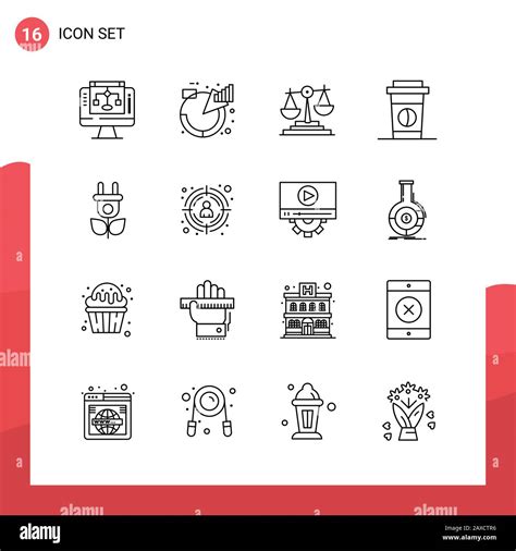 Pack Of 16 Universal Outline Icons For Print Media On White Background