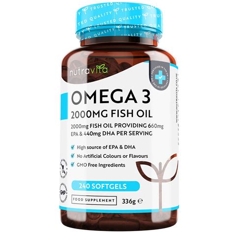 Omega 3 Fish Oil 2000mg 240 Capsules 4 Months Supply 660mg Epa