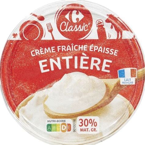 Crème Fraiche Entière Epaisse 30 Mat Gr CARREFOUR le pot de 196g à