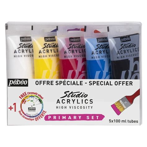 Pebeo Studio Acrylic Primary Set Of 5 W Color Wheel 100ml Jerry S