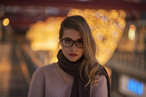 Wallpaper Blonde Bokeh Scarf Portrait Women With Glasses