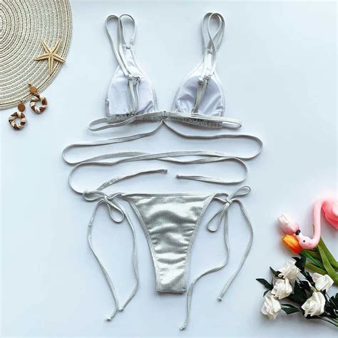 Peachtan Sexy Extrema Micro Bikini Bikini Dorado Sólido Traje De Baño