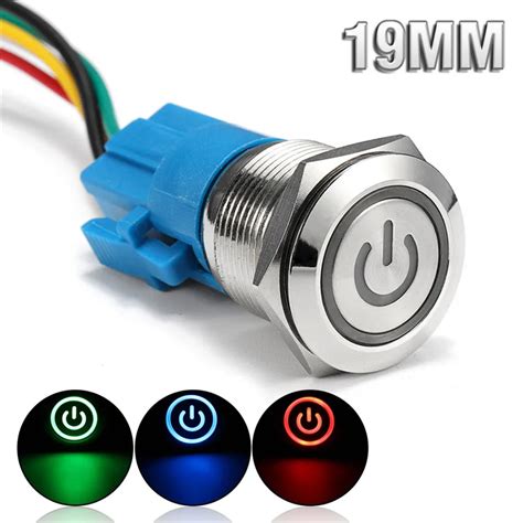 19mm LED Light Metal Waterproof Momentary 12V LED 5Pin Car Push Button ...