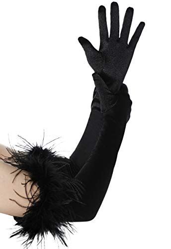 Buy Babeyond Long 20s Satin Gloves Feather Stretchy Gloves For Halloween Costume Evening Party