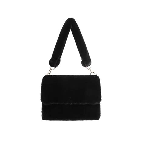 Black Faux Fur Shoulder Bags Baginning