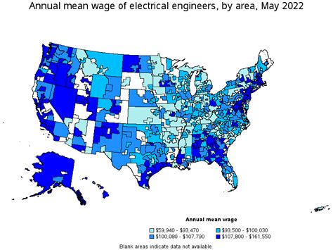 Map Of Annual Mean Wages Of Electrical Engineers By Area May