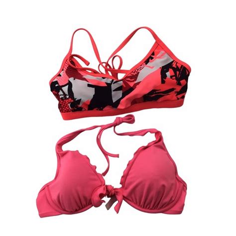 Victoria S Secret Swim Victorias Secret Nike Lot Swim Top C Push Up Bra Pink Bikini Poshmark