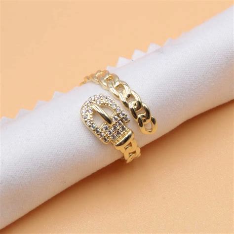 Anelli Anello Regolabile Oro Fascia Cintura Strass Bianchi