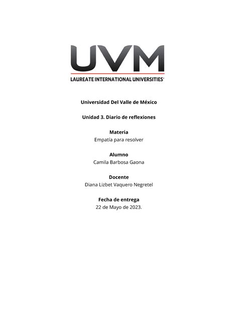 Diario De Reflexiones Universidad Del Valle De M Xico Unidad