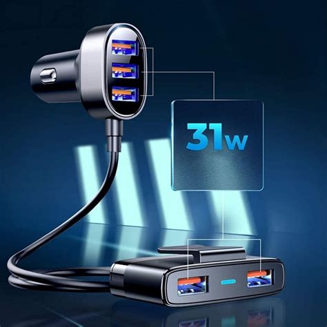 Joyroom JR CL03 Fast Car Charger 5 Multi Ports USB Charging Hub Black